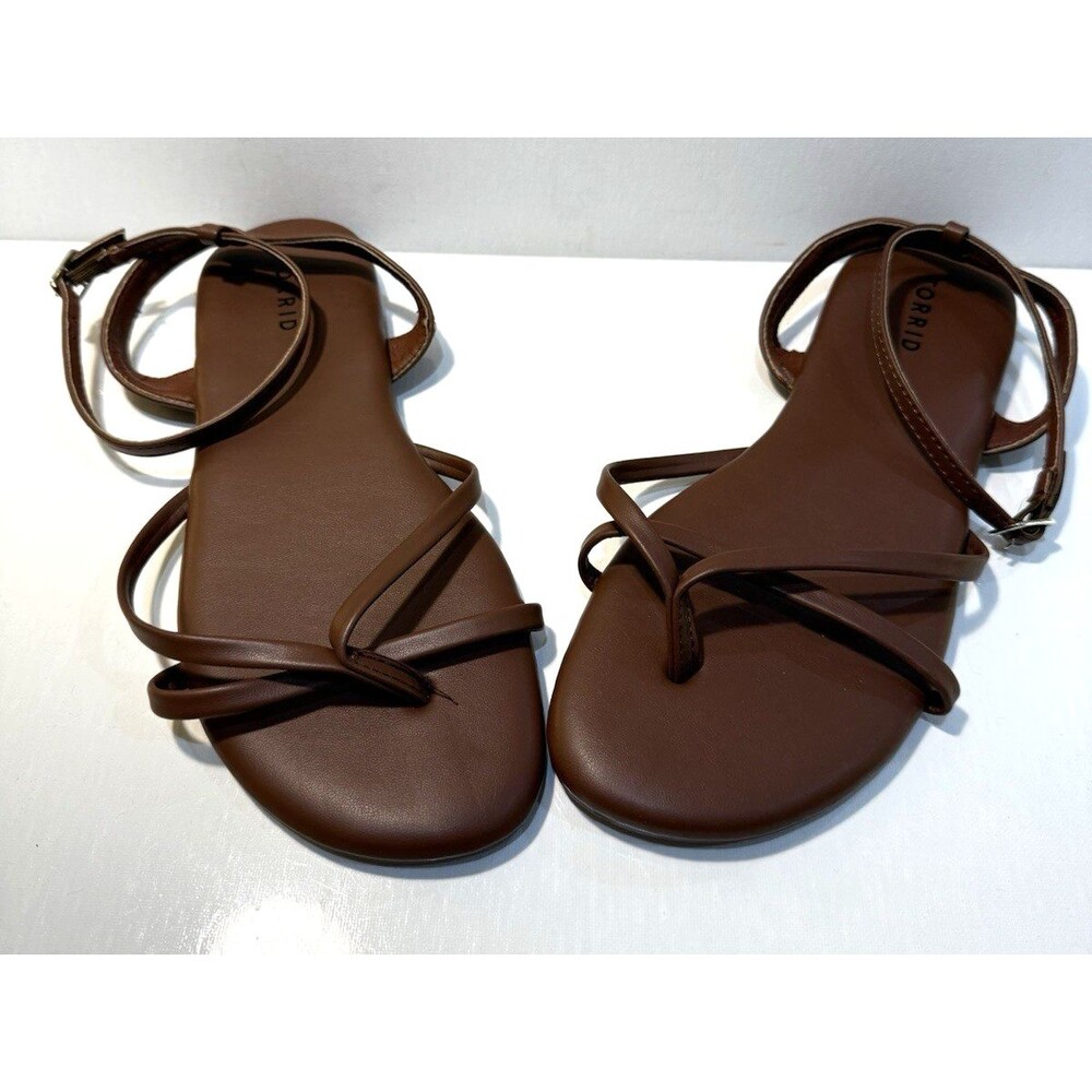 Torrid Tan Suede Strappy Sandals Women's 9 WW Y2K Style Zip Beach Minimalist